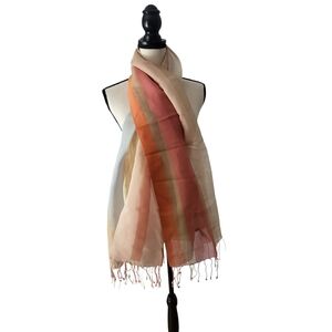 Talbots Multicolor Striped Silk & Cotton Blend Fringed Scarf NWT